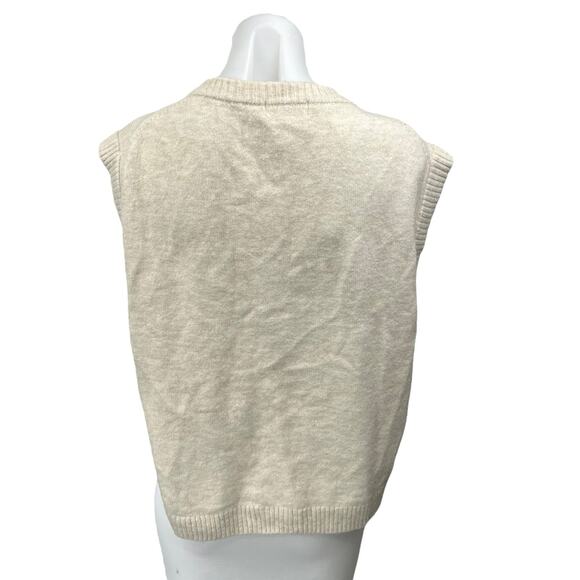 H&M Women's Beige Wool Knit V-Neck Sleeveless Pullover Sweater Vest Tank Top XS - Picture 2 of 4